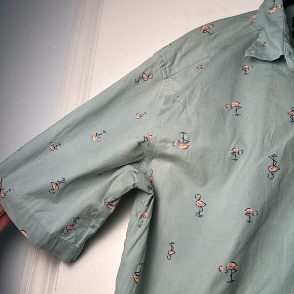 Men's George Casual Blueish Green Flamingo Summer Short Sleeve Button Up Size M - Picture 2 of 5